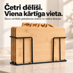 Bambusa dēlīšu komplekts melnā tērauda statīvā uz virtuves letes